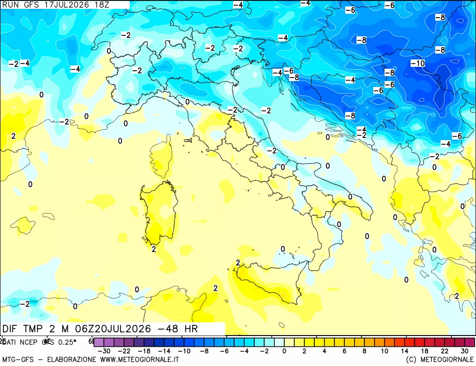 mappa Dif. Temp a 2 metri Valid - Init