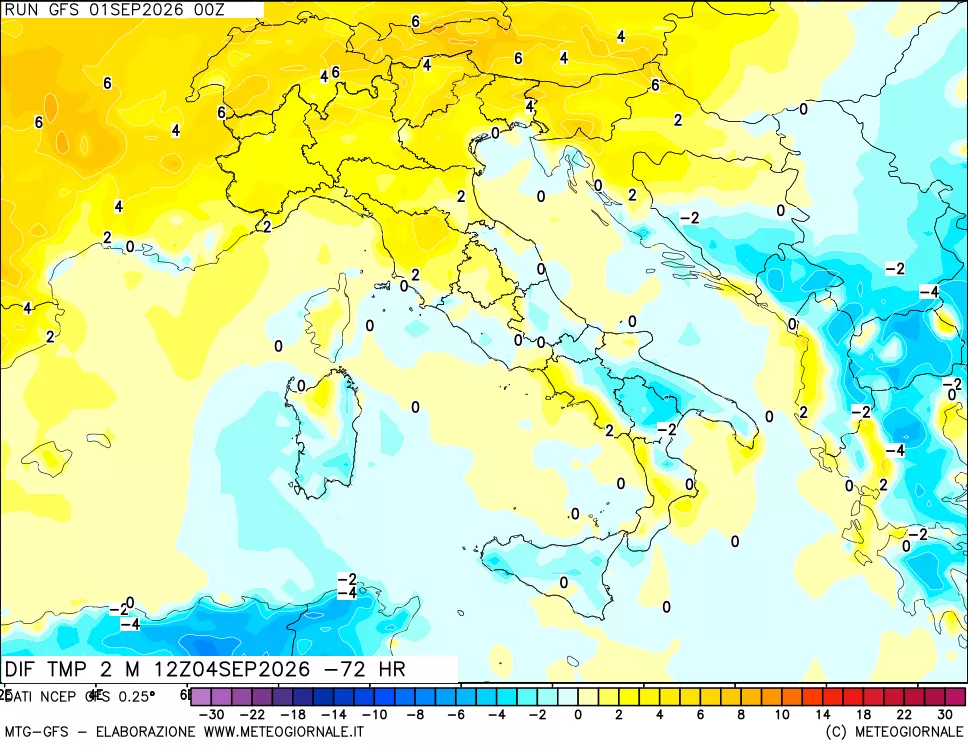 mappa Dif. Temp a 2 metri Valid - Init
