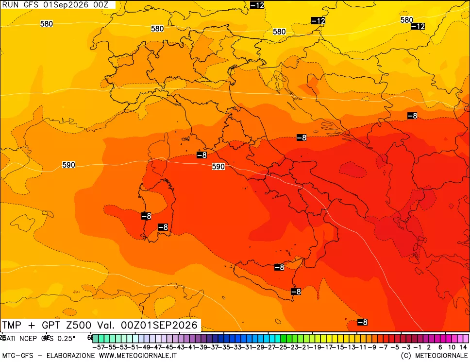 mappa 500 hPa Temp + GPT
