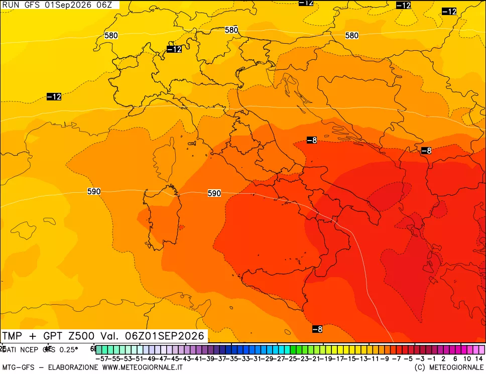 mappa 500 hPa Temp + GPT