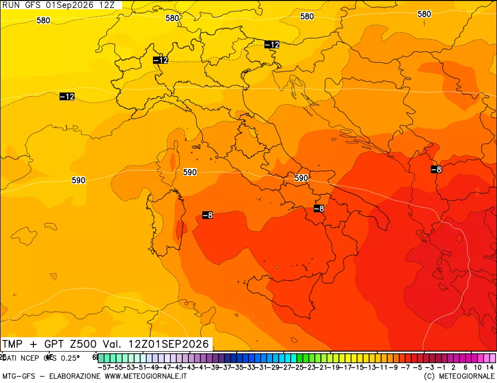 mappa 500 hPa Temp + GPT