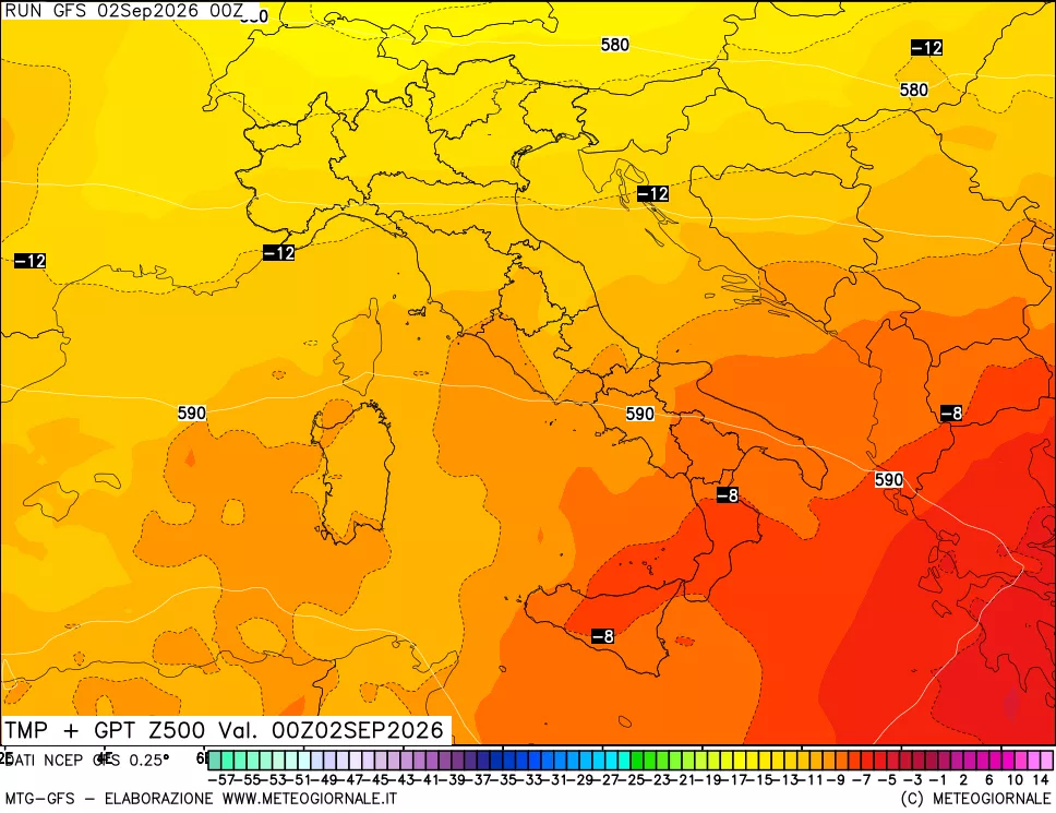mappa 500 hPa Temp + GPT