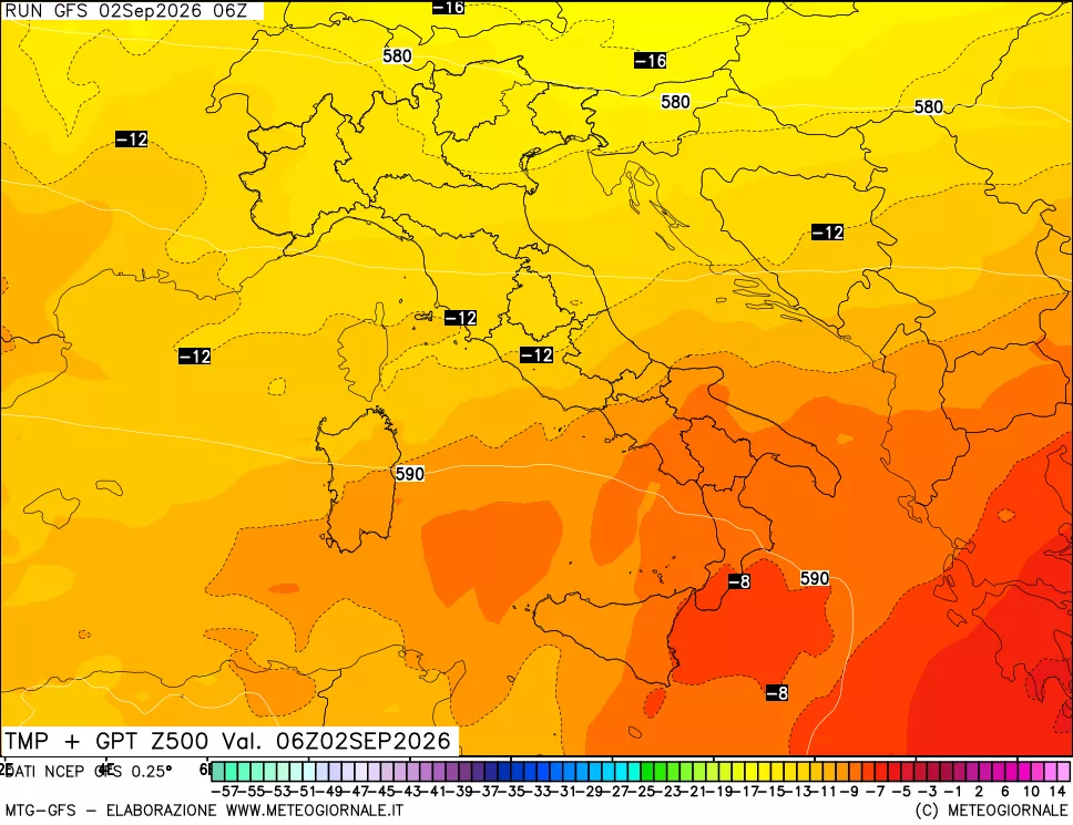 mappa 500 hPa Temp + GPT
