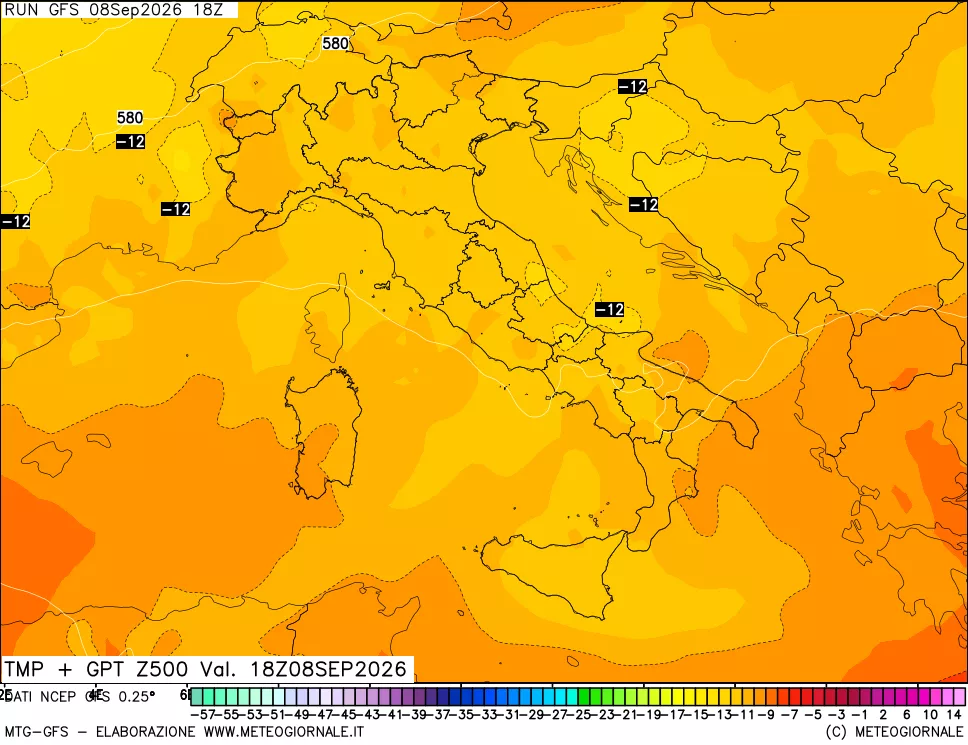 mappa 500 hPa Temp + GPT