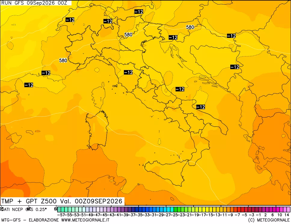 mappa 500 hPa Temp + GPT