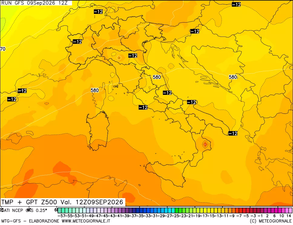 mappa 500 hPa Temp + GPT
