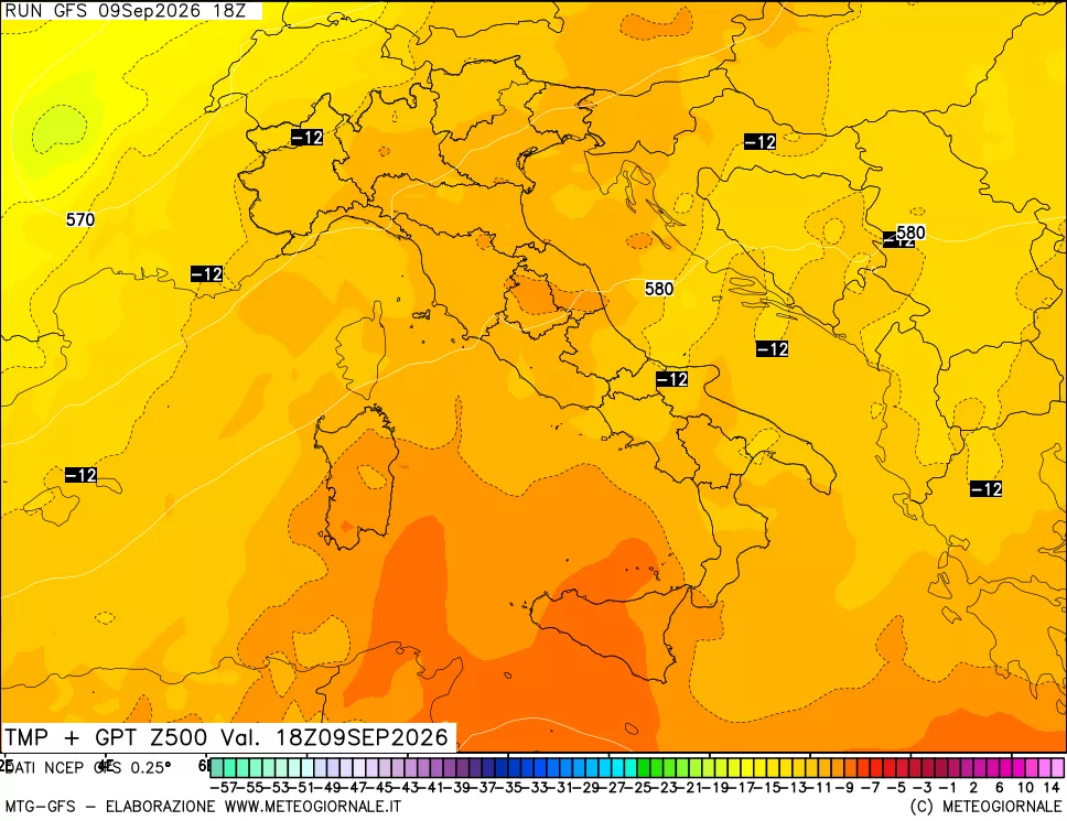 mappa 500 hPa Temp + GPT