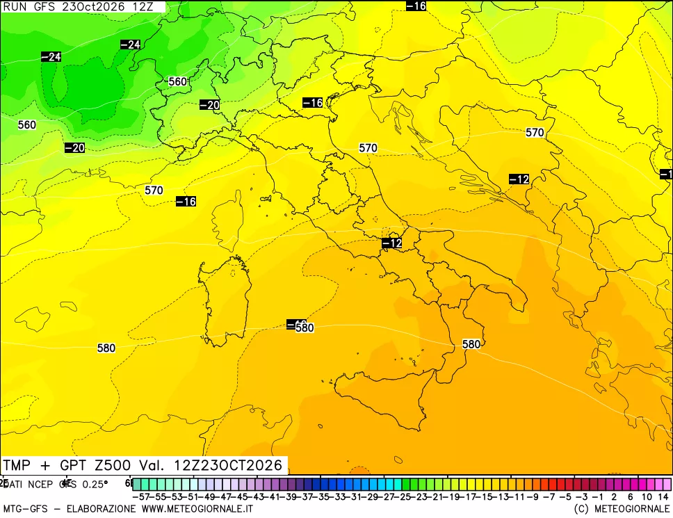 mappa 500 hPa Temp + GPT