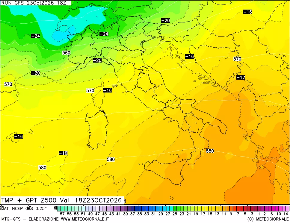 mappa 500 hPa Temp + GPT