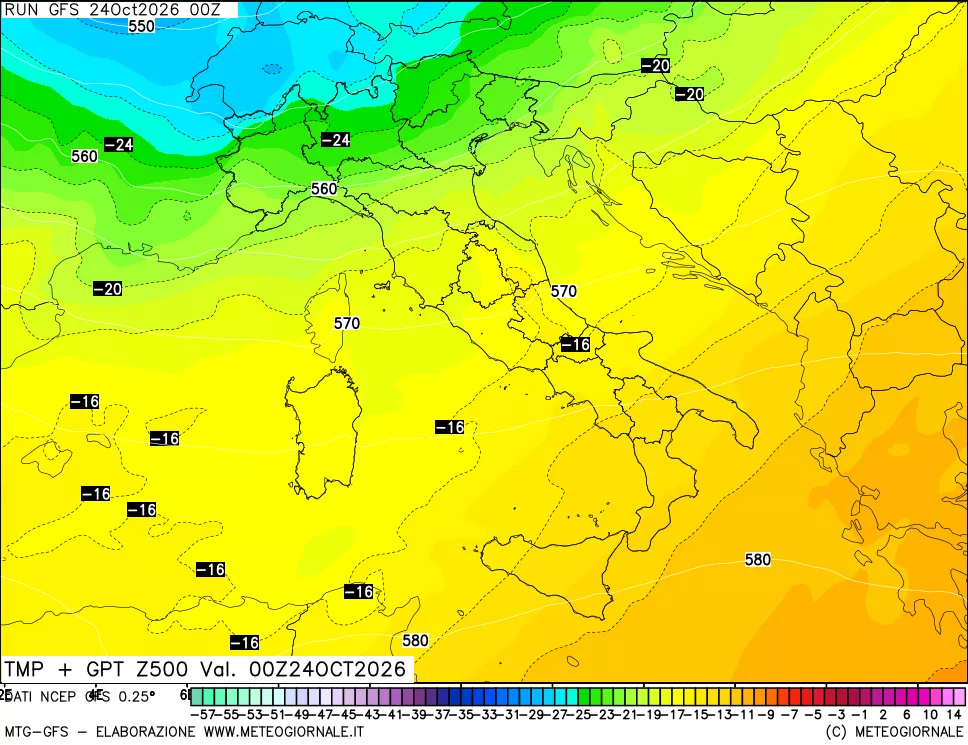 mappa 500 hPa Temp + GPT