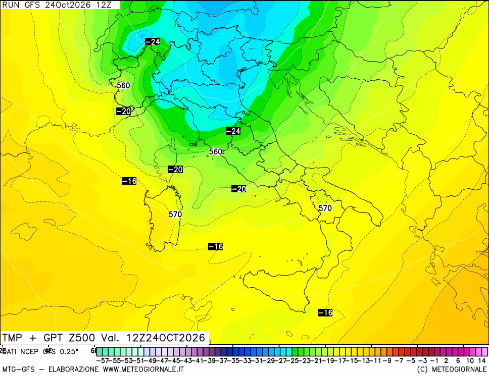 mappa 500 hPa Temp + GPT