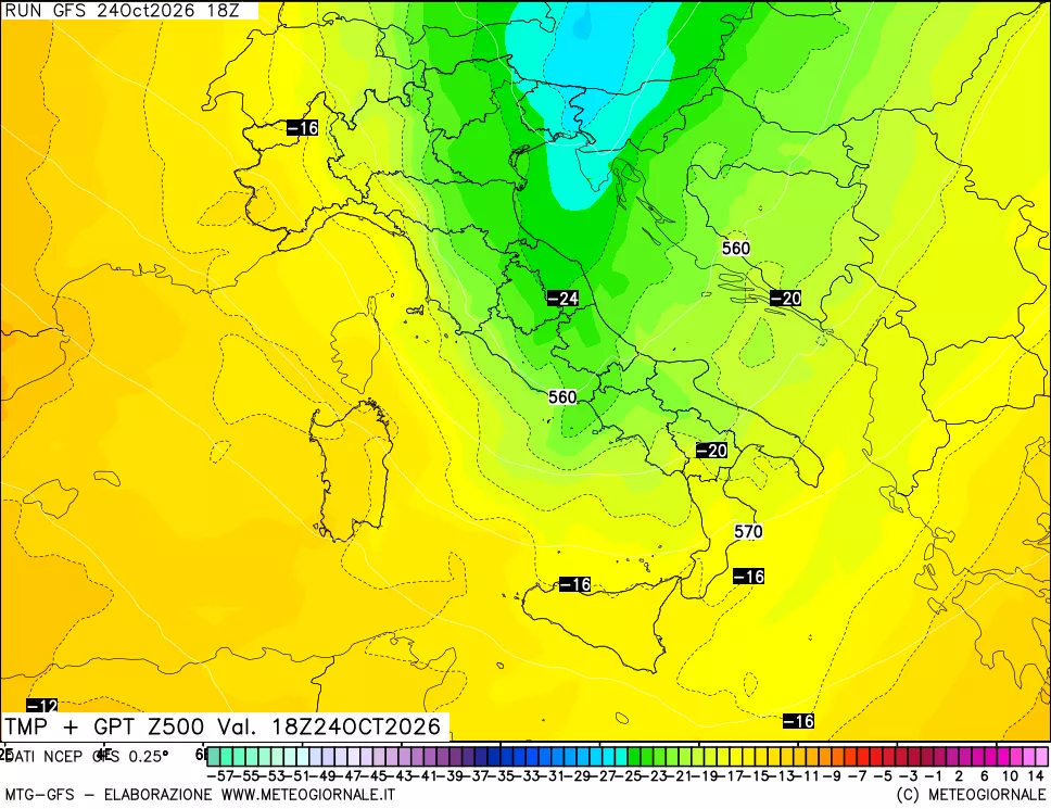 mappa 500 hPa Temp + GPT