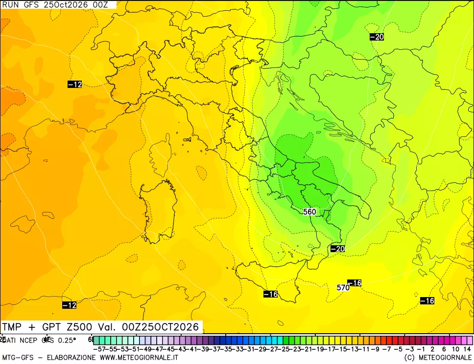mappa 500 hPa Temp + GPT