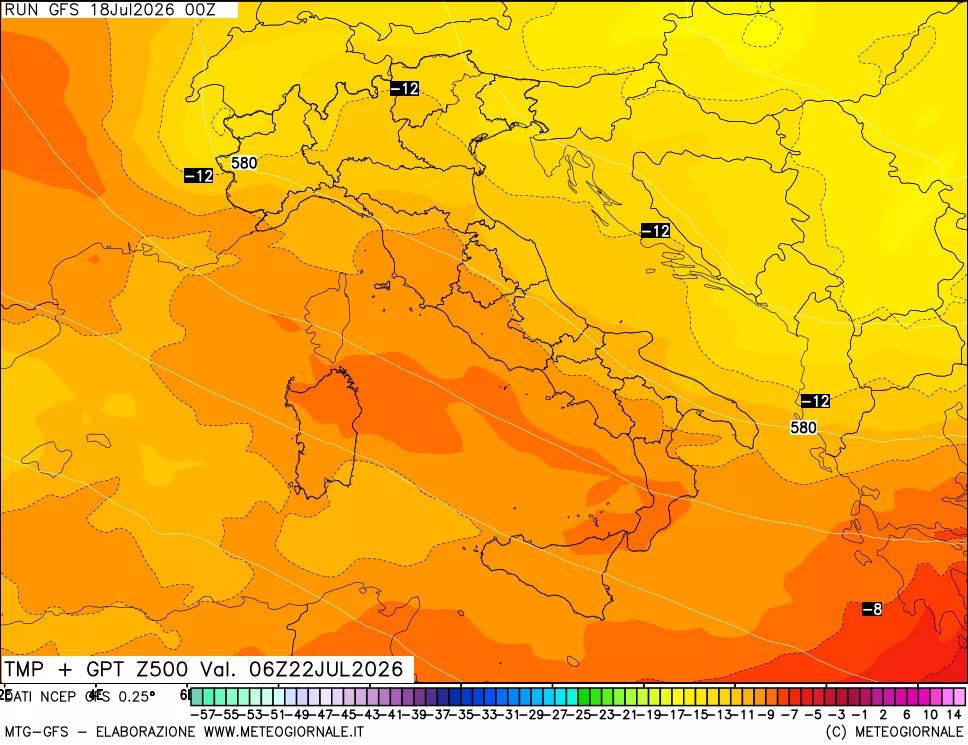 mappa 500 hPa Temp + GPT