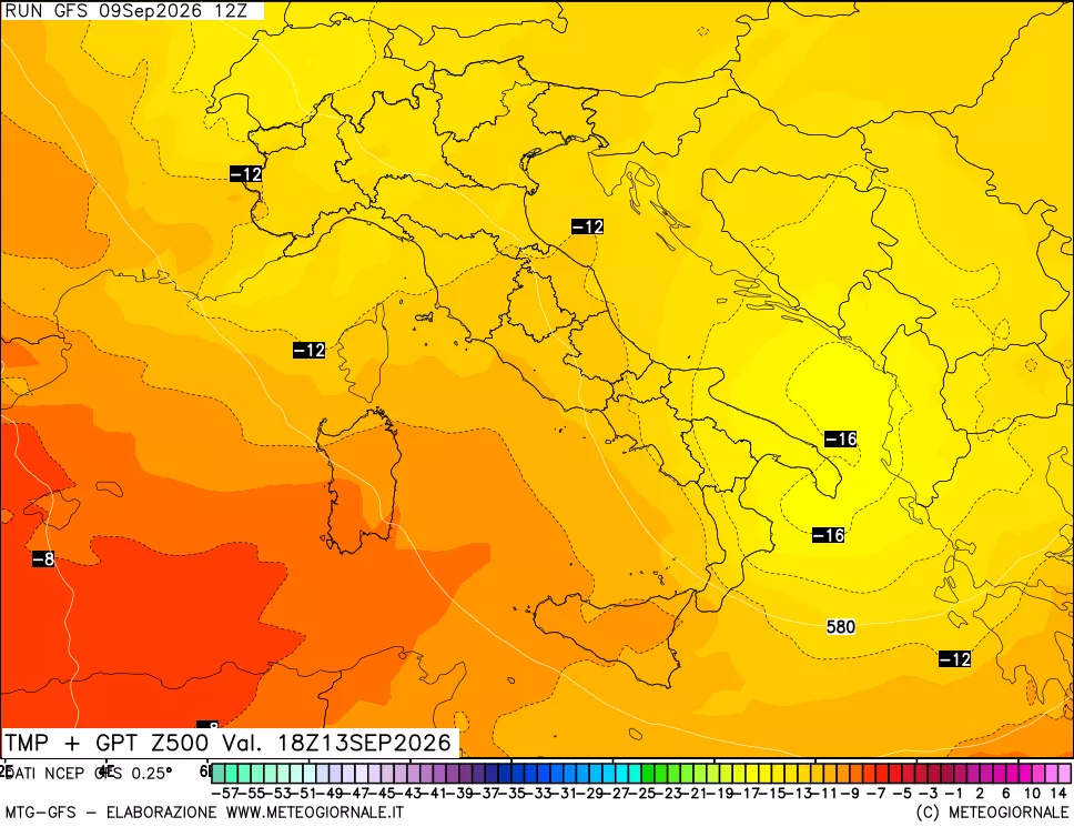 mappa 500 hPa Temp + GPT