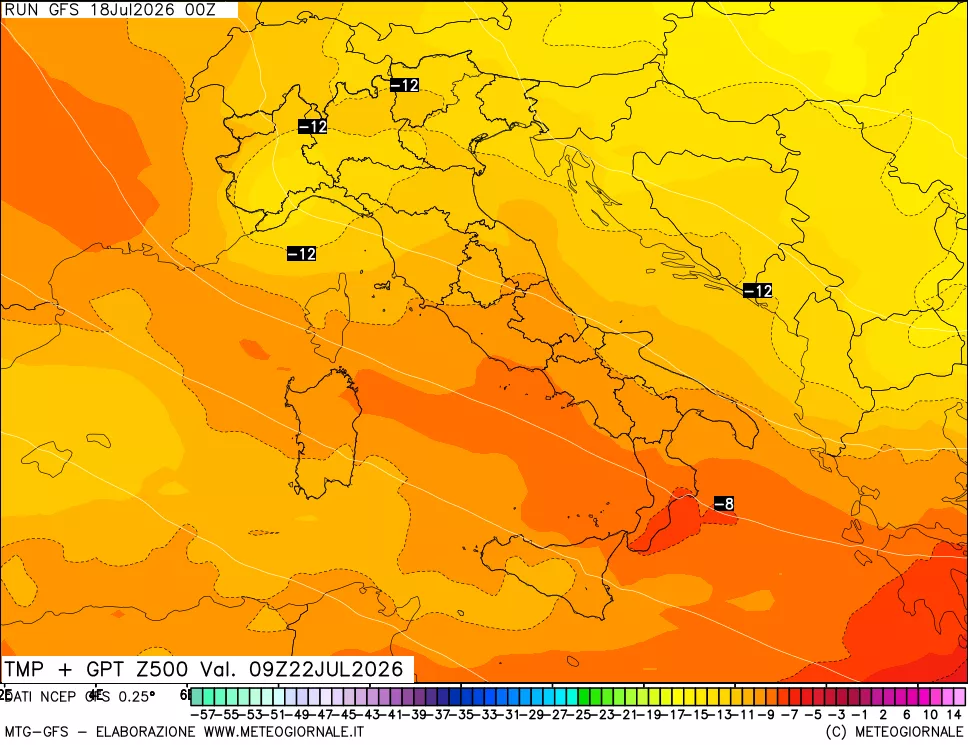 mappa 500 hPa Temp + GPT