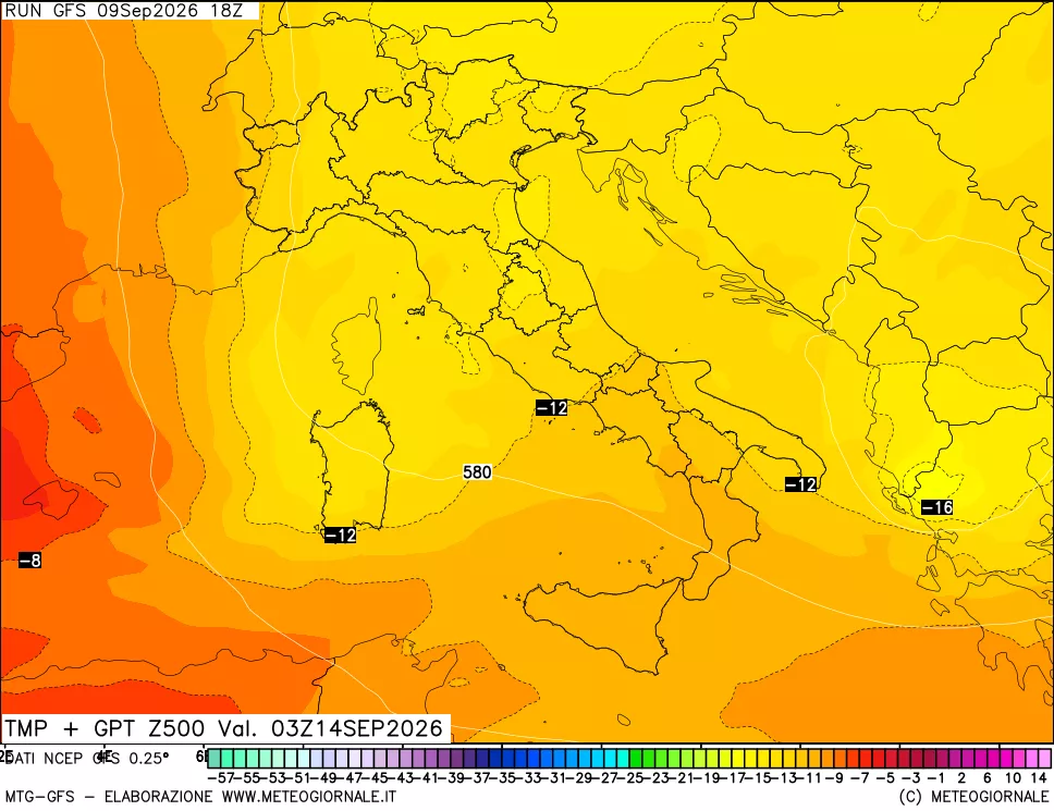 mappa 500 hPa Temp + GPT