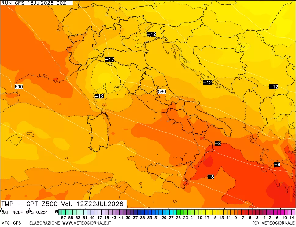 mappa 500 hPa Temp + GPT