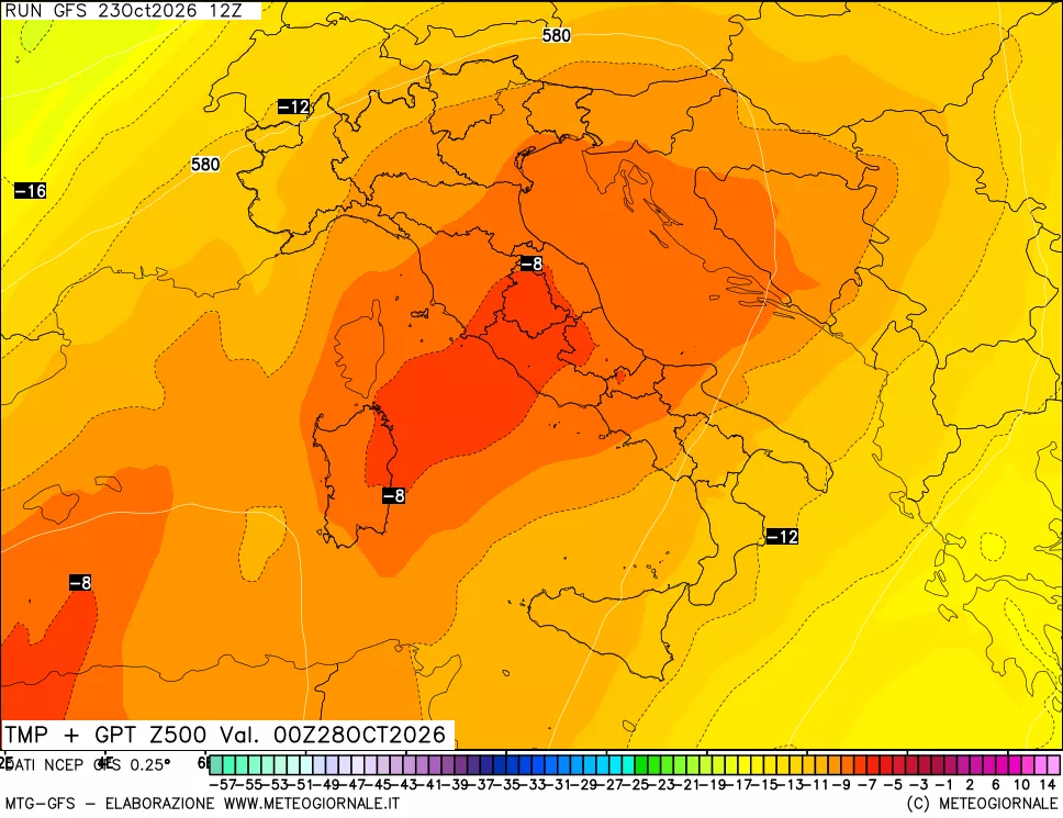 mappa 500 hPa Temp + GPT