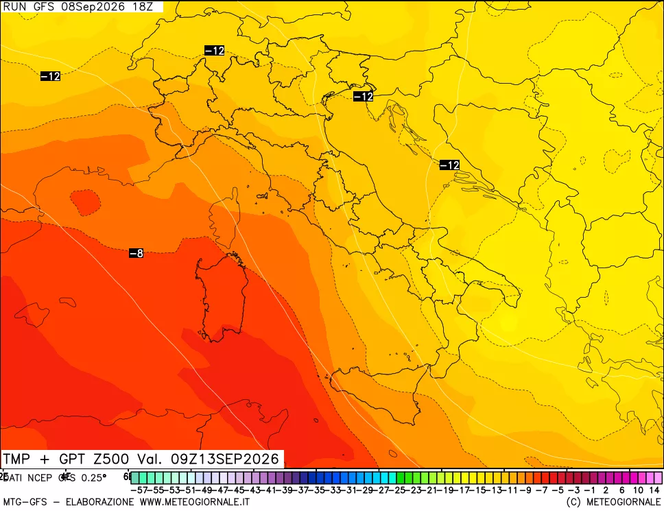 mappa 500 hPa Temp + GPT