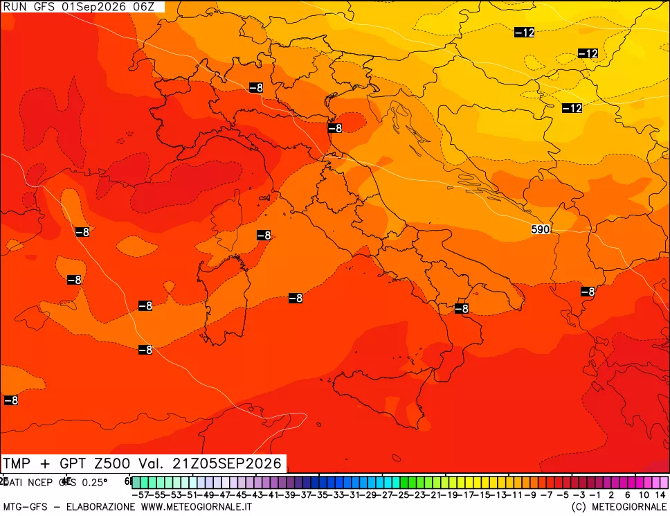 mappa 500 hPa Temp + GPT