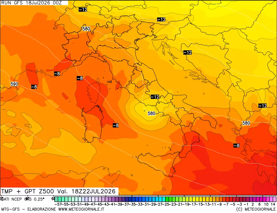 mappa 500 hPa Temp + GPT