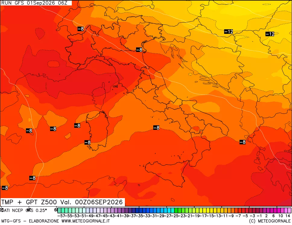 mappa 500 hPa Temp + GPT