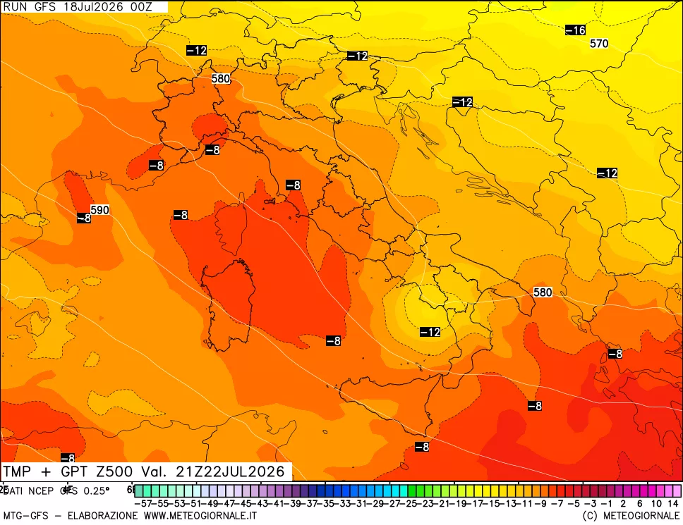 mappa 500 hPa Temp + GPT