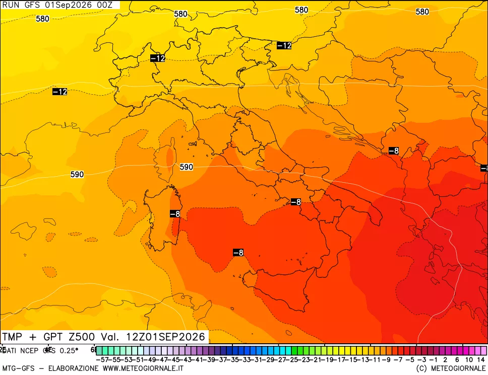 mappa 500 hPa Temp + GPT