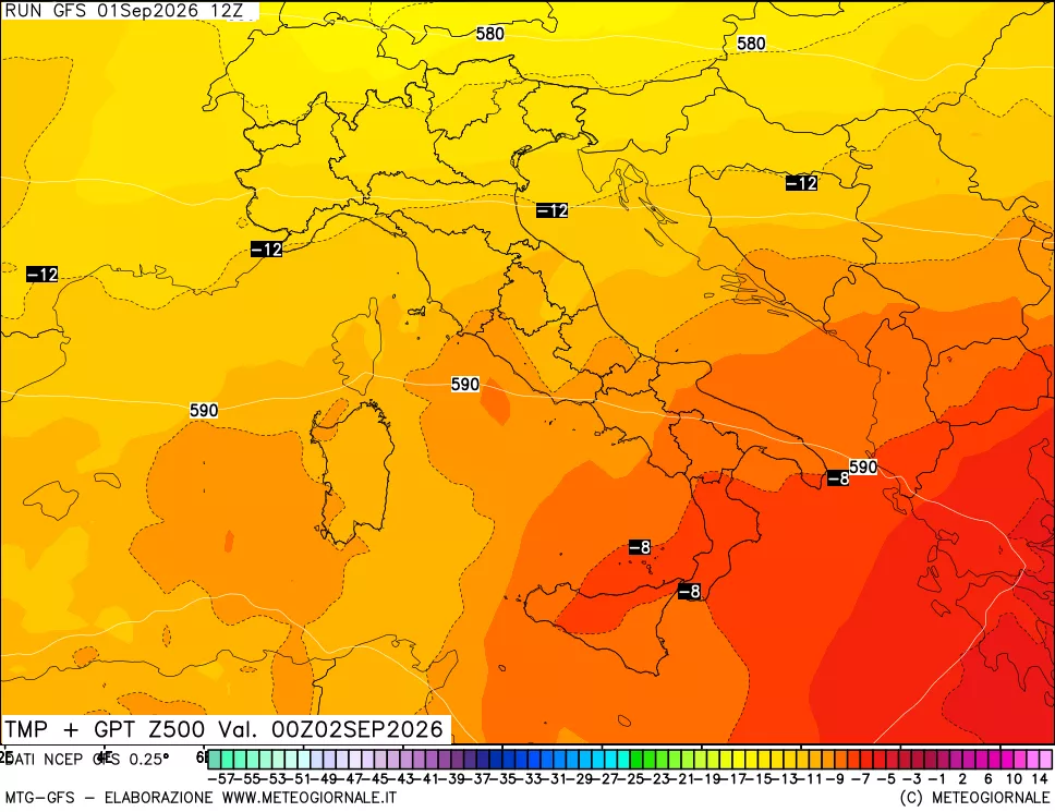 mappa 500 hPa Temp + GPT