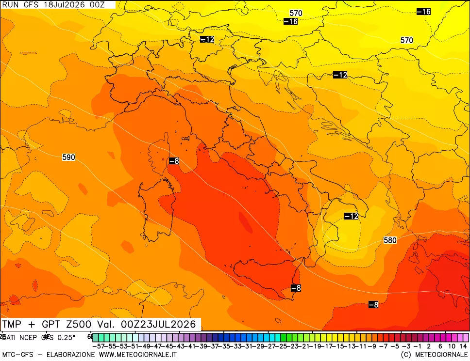 mappa 500 hPa Temp + GPT