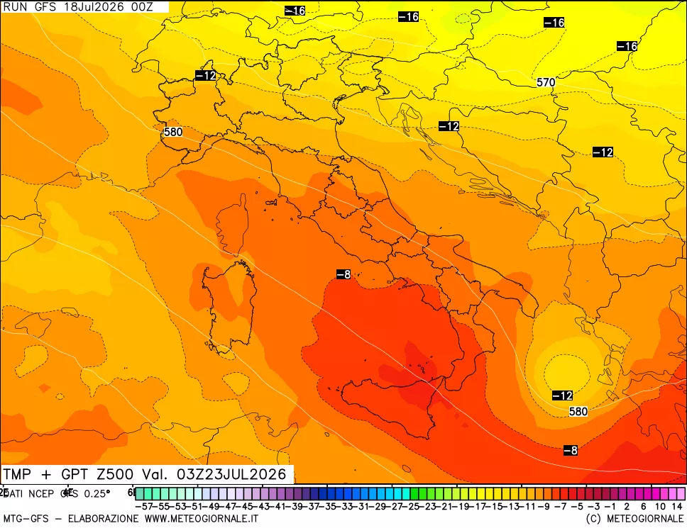 mappa 500 hPa Temp + GPT