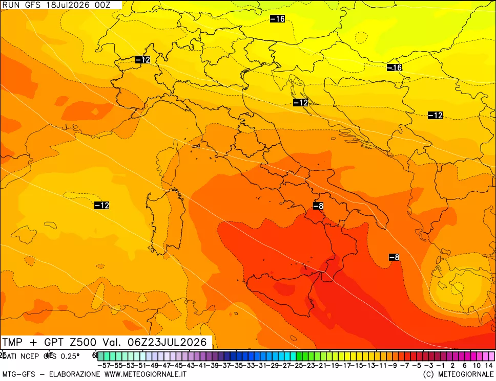 mappa 500 hPa Temp + GPT