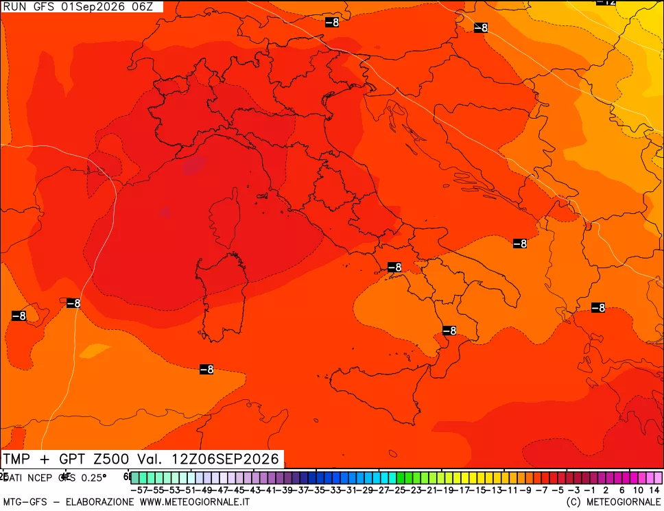 mappa 500 hPa Temp + GPT