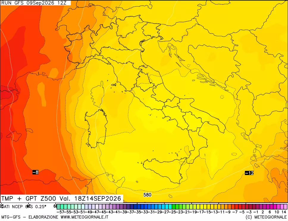 mappa 500 hPa Temp + GPT