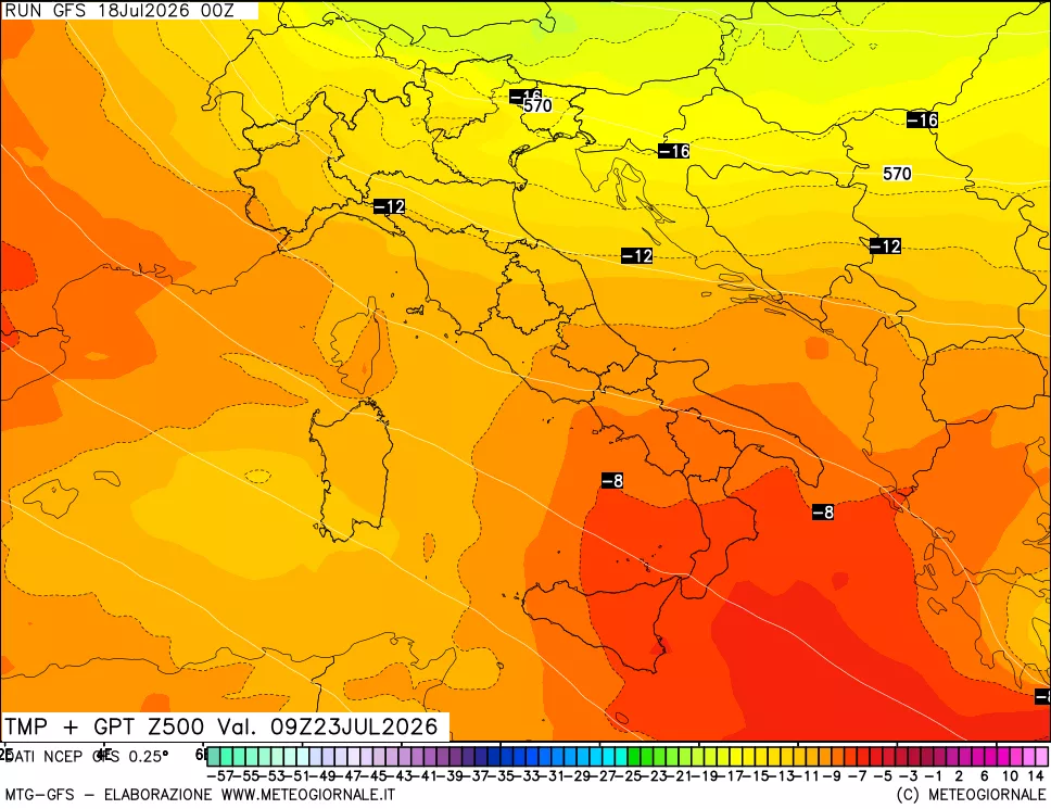 mappa 500 hPa Temp + GPT
