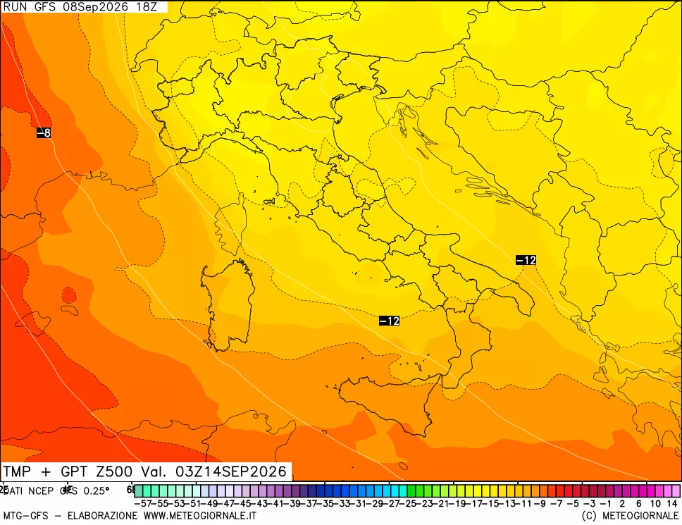 mappa 500 hPa Temp + GPT