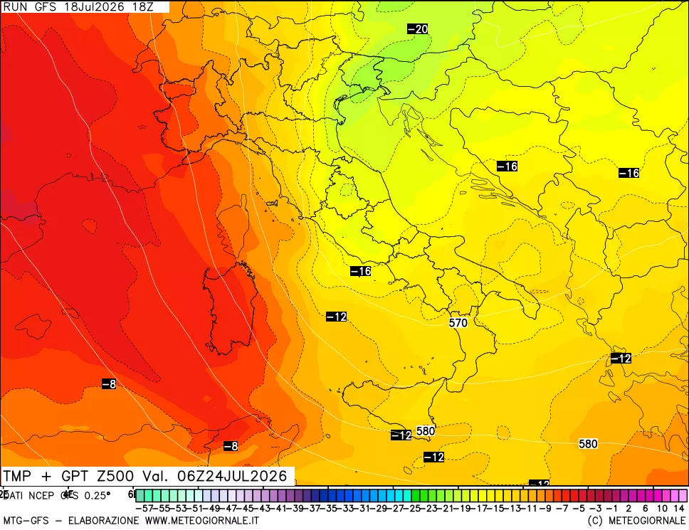 mappa 500 hPa Temp + GPT