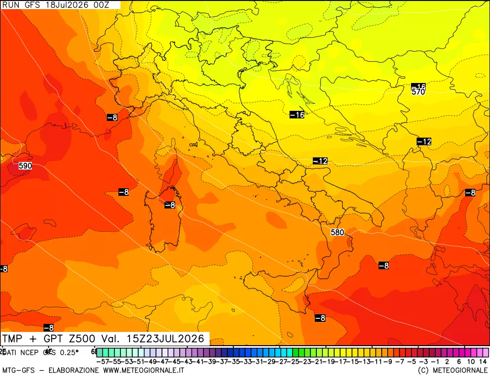 mappa 500 hPa Temp + GPT