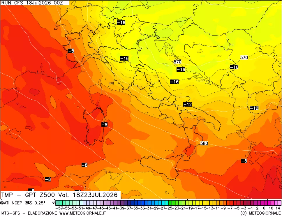 mappa 500 hPa Temp + GPT