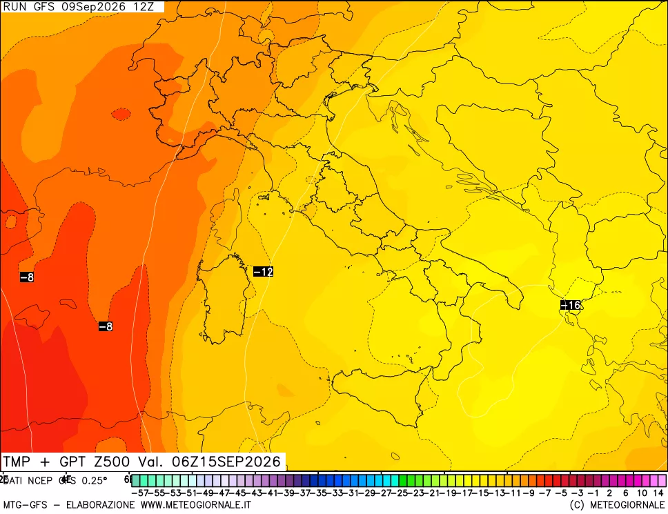 mappa 500 hPa Temp + GPT
