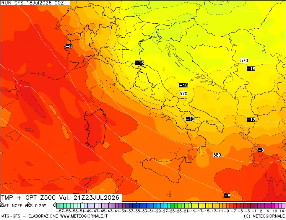 mappa 500 hPa Temp + GPT