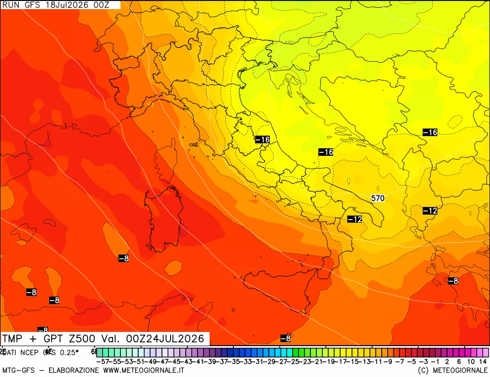 mappa 500 hPa Temp + GPT