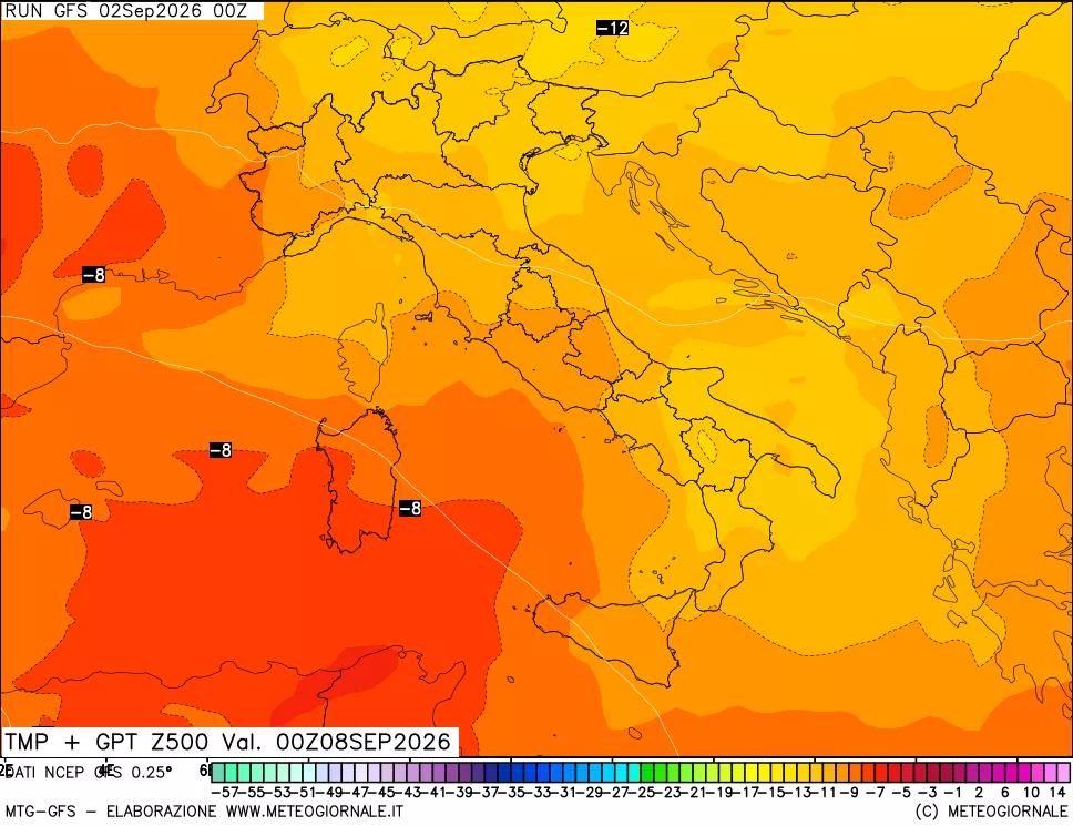mappa 500 hPa Temp + GPT