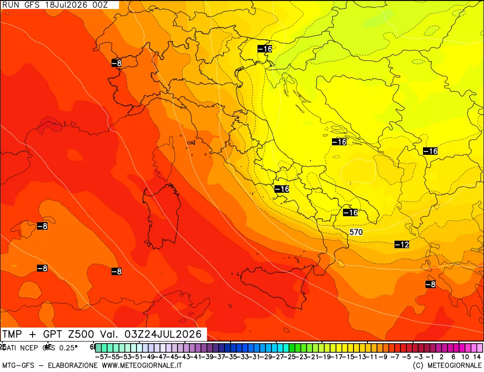 mappa 500 hPa Temp + GPT