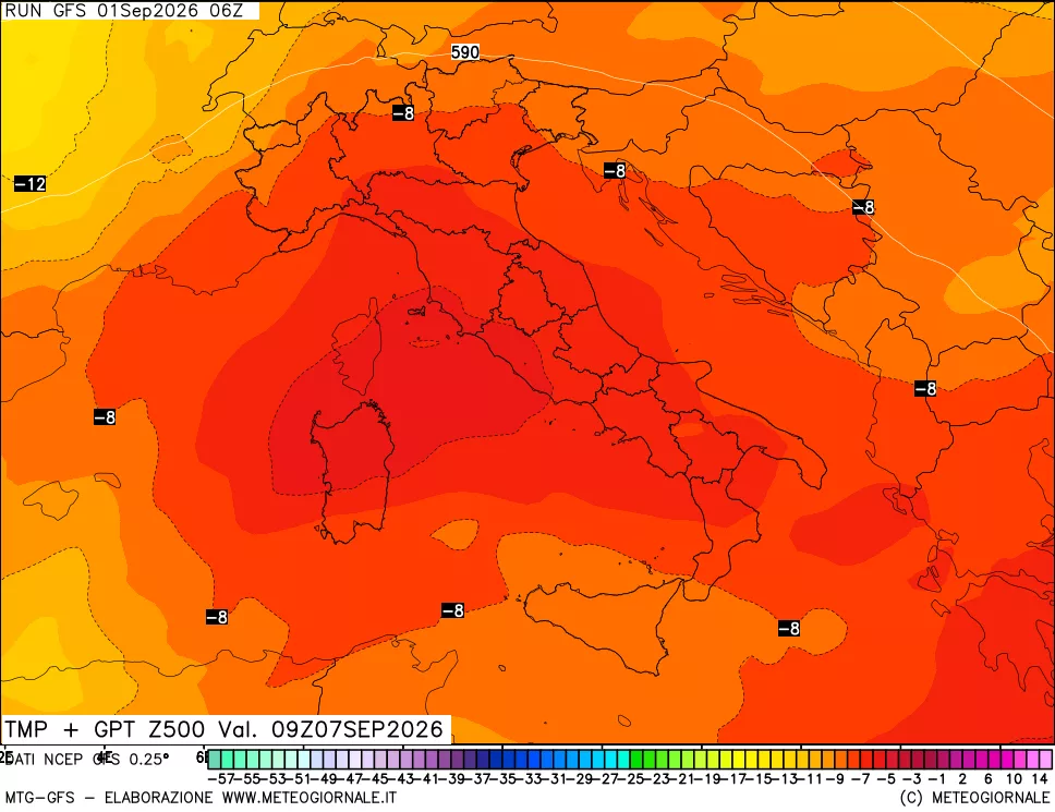 mappa 500 hPa Temp + GPT