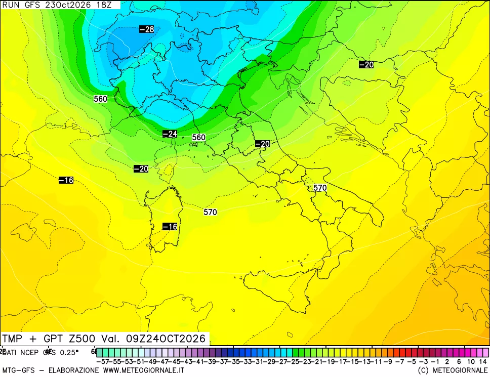 mappa 500 hPa Temp + GPT