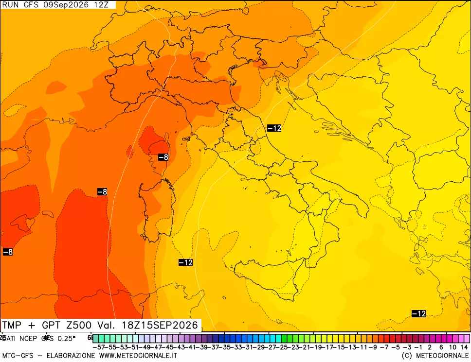 mappa 500 hPa Temp + GPT
