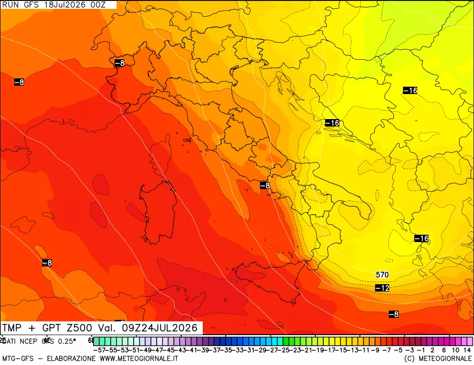 mappa 500 hPa Temp + GPT