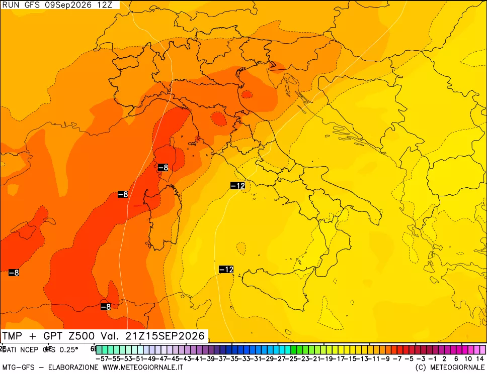 mappa 500 hPa Temp + GPT